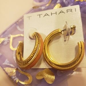 T Tahari hoop earrings orange and gold